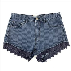 Free People Blue Striped Denim Shorts High Rise 28